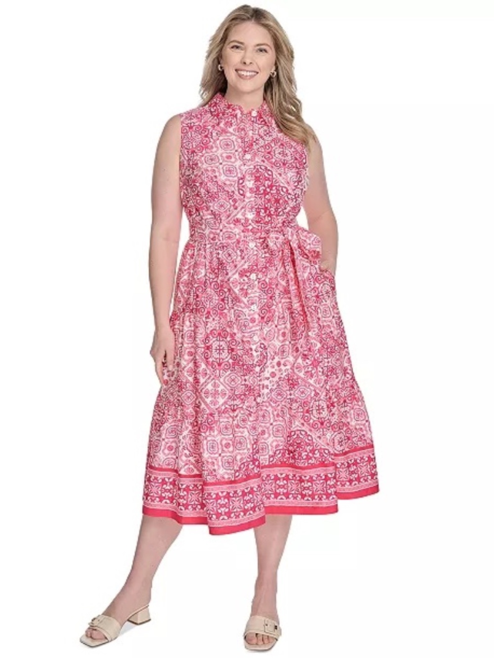 NWT Jessica Howard Printed Tie-Waist Sleeveless Midi Dress - size 20W